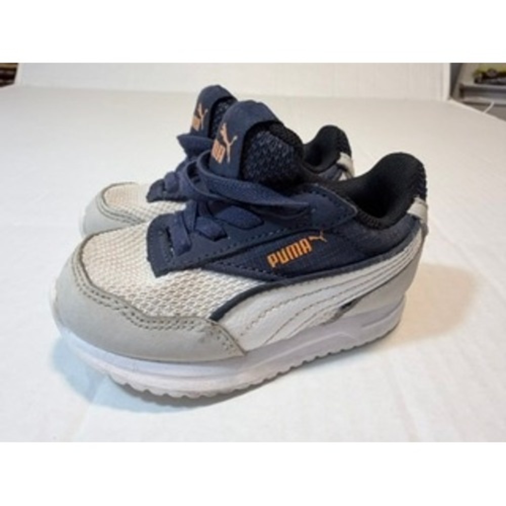 Puma R78 V Inf Kids Navy Blue Grey Orange Sneakers 405458-03 Size 5C
